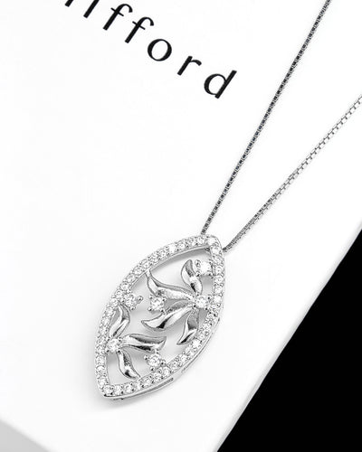 Daniel Cilfford Damen Halskette Silber 925 Anhänger Zirkonia Kristall Blüte Oliven Baum Paradies Silberkette Geschenk Schmuck Frau Freundin Mutter Schwester