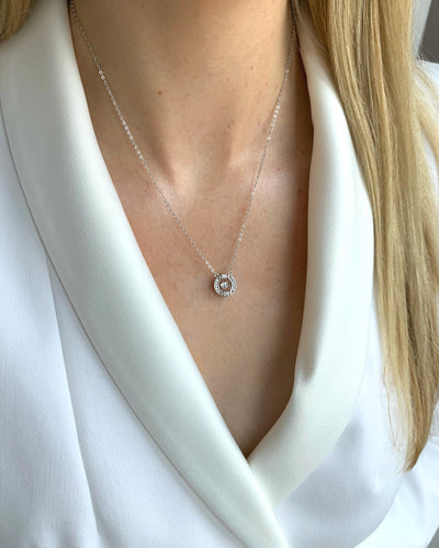 DANIEL CLIFFORD Céline Damen-Halskette 925 Sterling-Silber I Kristall-Anhänger weiß (Kettenlänge: 47 cm) - Echtschmuck Geschenk für Frauen