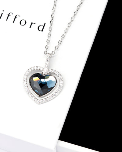 Daniel Clifford Damen Halskette Silber 925 Herzkette Frauen Bella Kristall Herzanhänger Zirkonia Blau Geschenk Freundin Mutter Schwester Herzkette Silber
