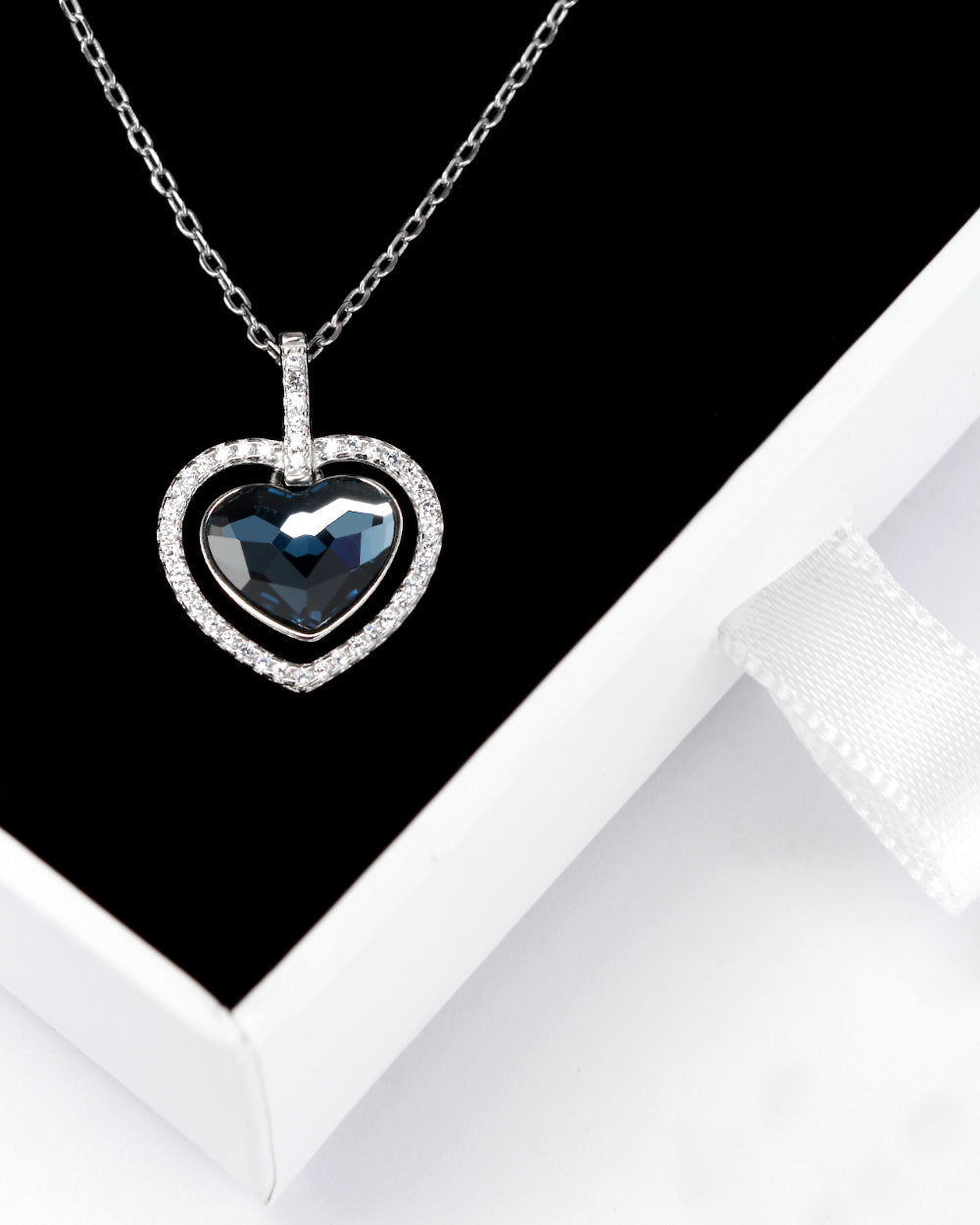 Daniel Clifford Damen Halskette Silber 925 Herzkette Frauen Bella Kristall Herzanhänger Zirkonia Blau Geschenk Freundin Mutter Schwester Herzkette Silber