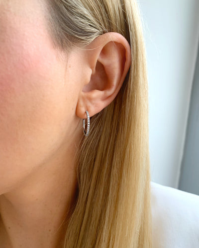 Daniel Clifford Damen Schmuck Ohrringe Creolen 17 mm Zirkonia Kristalle Damen Ohrstecker Frauen Silber 925 Geschenk Freundin Mutter Schwester mittelgroße Hoops Hoop Earrings