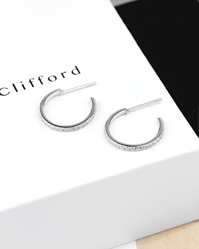 Daniel Clifford Damen Schmuck Ohrringe Creolen 17 mm Zirkonia Kristalle Damen Ohrstecker Frauen Silber 925 Geschenk Freundin Mutter Schwester mittelgroße Hoops Hoop Earrings