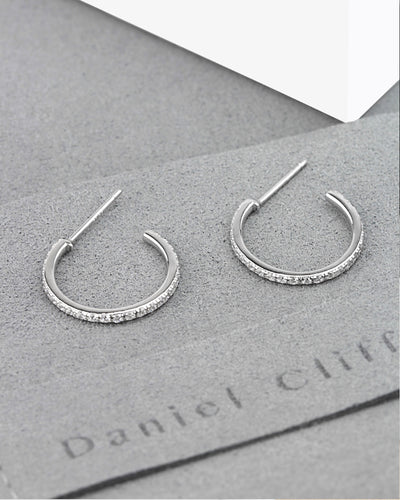Daniel Clifford Damen Schmuck Ohrringe Creolen 17 mm Zirkonia Kristalle Damen Ohrstecker Frauen Silber 925 Geschenk Freundin Mutter Schwester mittelgroße Hoops Hoop Earrings