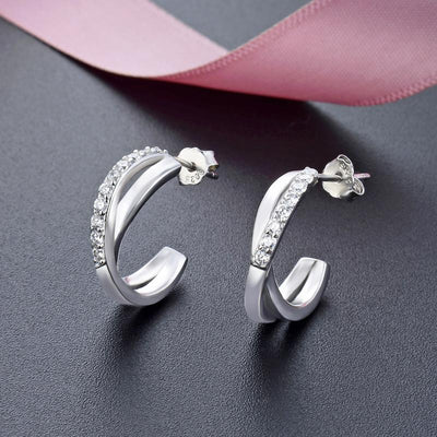 DANIEL CLIFFORD Louise Damen Ohrringe Silber 925 I Creolen Zirkonia Kristalle I Schmuck aus Sterlingsilber I Geschenk für Frau Freundin Schwester Mutter