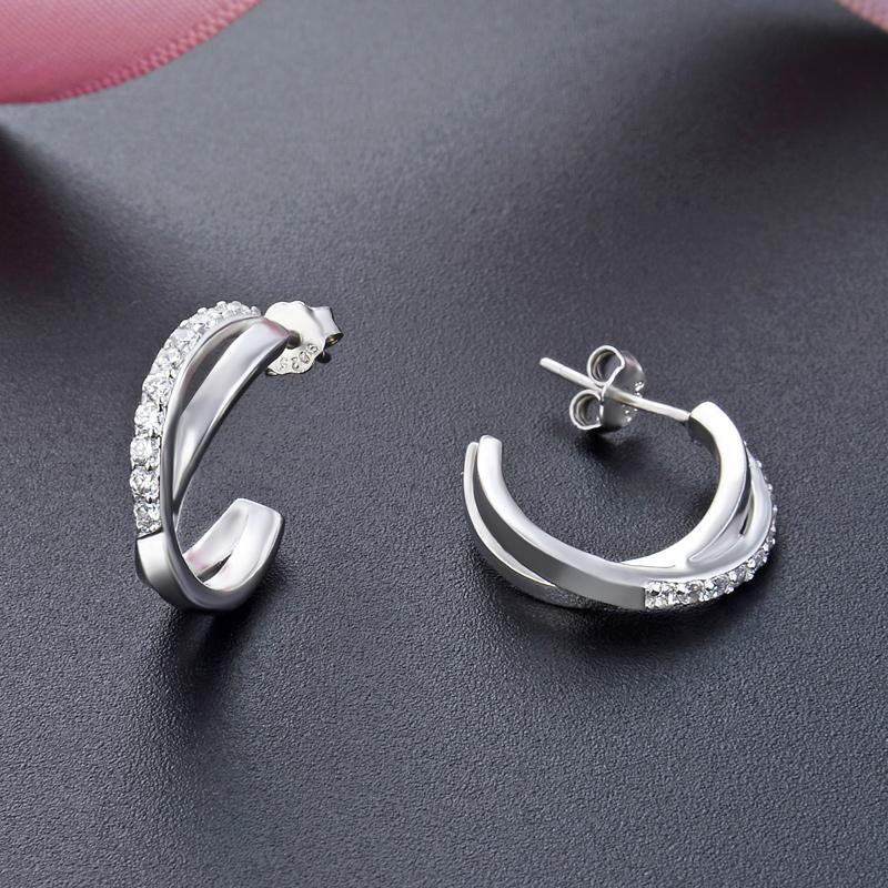 DANIEL CLIFFORD Louise Damen Ohrringe Silber 925 I Creolen Zirkonia Kristalle I Schmuck aus Sterlingsilber I Geschenk für Frau Freundin Schwester Mutter