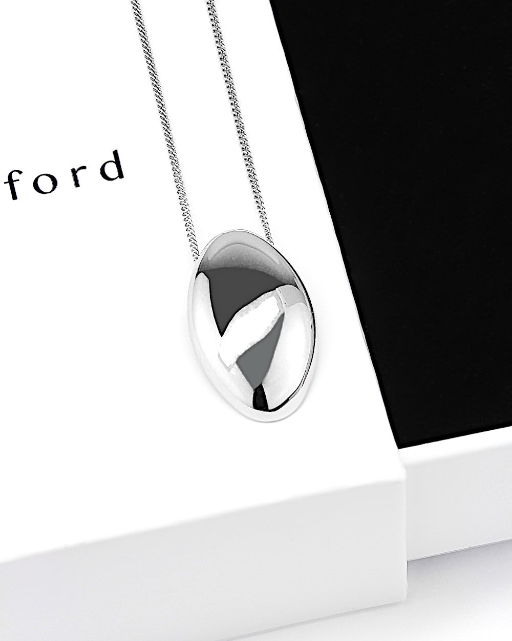 Daniel Clifford Damen Halskette Silber 925 Anhänger oval glänzend rund Silberkette Pendant 50 cm Schmuck Geschenk Frau Freundin Mutter Schwester