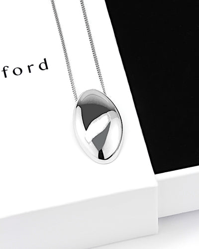 Daniel Clifford Damen Halskette Silber 925 Anhänger oval glänzend rund Silberkette Pendant 50 cm Schmuck Geschenk Frau Freundin Mutter Schwester