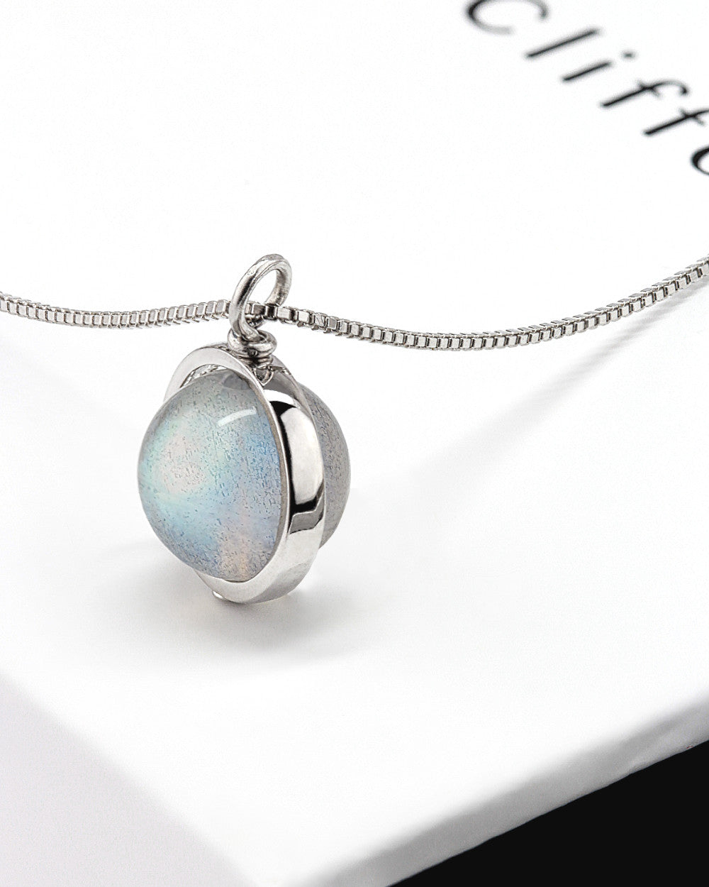 Daniel Clifford Damen Halskette Mondstein Anhänger Moonstone Silberkette Pendant Collier Schmuck Geschenk Frau Freundin Mutter Schwester