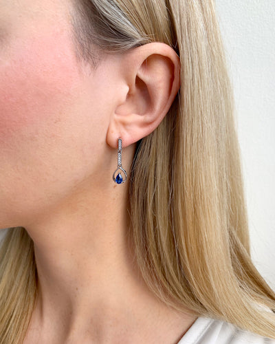 Daniel Clifford Ohrringe Lily Ohrstecker Silber 925 hängend Stein blau Zirkonia Kristall Schmuck Geschenk Frau Freundin Mutter Schwester