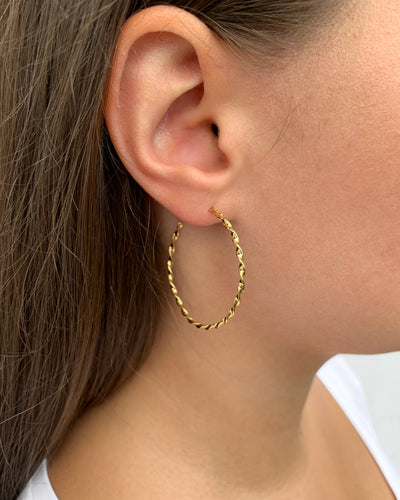 DANIEL CLIFFORD Damen Creolen Silber 925 18 karat gelbgold vergoldet gedreht »Gloria« goldcreolen, 30mm große XL Creolen twisted stylische Kreis-Ohrstecker Statement