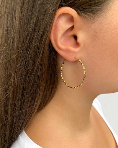 DANIEL CLIFFORD Damen Creolen Silber 925 18 karat gelbgold vergoldet gedreht »Gloria« goldcreolen, 30mm große XL Creolen twisted stylische Kreis-Ohrstecker Statement