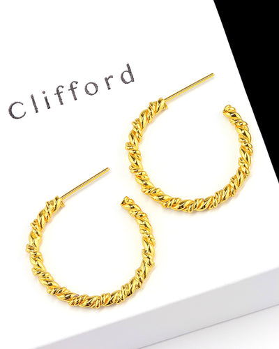 DANIEL CLIFFORD „Jolie“ Damen Creolen Ohrringe Silber 925 vergoldet 18k Gold, 24mm gedrehte Creolen aus Sterlingsilber und Gelbgold, twisted hoops