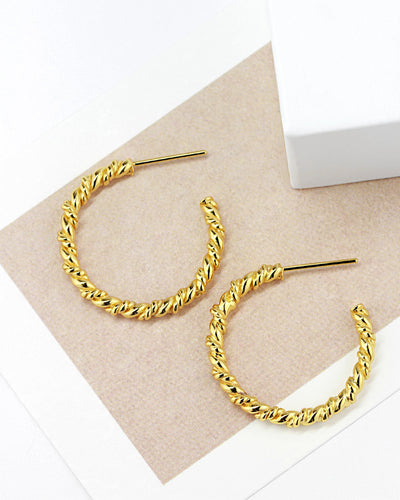 DANIEL CLIFFORD „Jolie“ Damen Creolen Ohrringe Silber 925 vergoldet 18k Gold, 24mm gedrehte Creolen aus Sterlingsilber und Gelbgold, twisted hoops