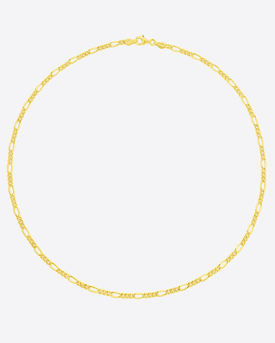 DANIEL CLIFFORD „Bea“ Damen Halskette Silber 925 vergoldet 14k Gold, goldene Figarokette 45cm aus vergoldetem Sterlingsilber 3mm breit