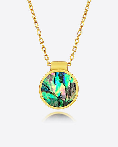 DANIEL CLIFFORD „Estelle“ Damen Halskette Silber 925 vergoldet 18k Gold Abalone Perlmutt Anhänger blau, 38cm – 43cm Frauen Silberkette mit Anhänger