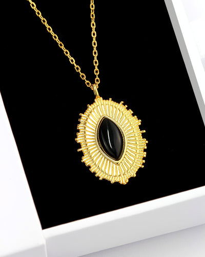 DANIEL CLIFFORD „Mara“ Damen Halskette Silber 925 vergoldet 18k Gold + Onyx Stein, Kette mit gezacktem Anhänger aus Sterlingsilber, 18k Gelbgold und schwarzem Onyx