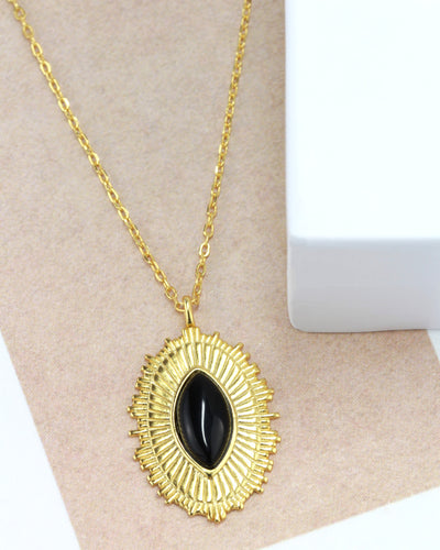 DANIEL CLIFFORD „Mara“ Damen Halskette Silber 925 vergoldet 18k Gold + Onyx Stein, Kette mit gezacktem Anhänger aus Sterlingsilber, 18k Gelbgold und schwarzem Onyx