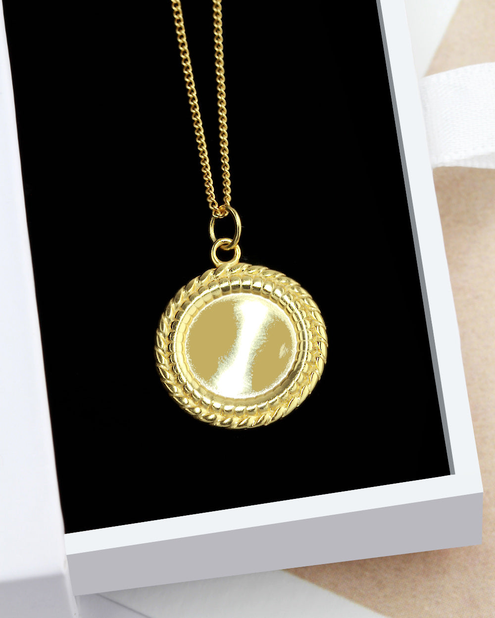 DANIEL CLIFFORD „Dina“ Damen Halskette Silber 925 vergoldet 18k Gold mit Anhänger Plättchen, Kette mit rundem Anhänger, größenverstellbar