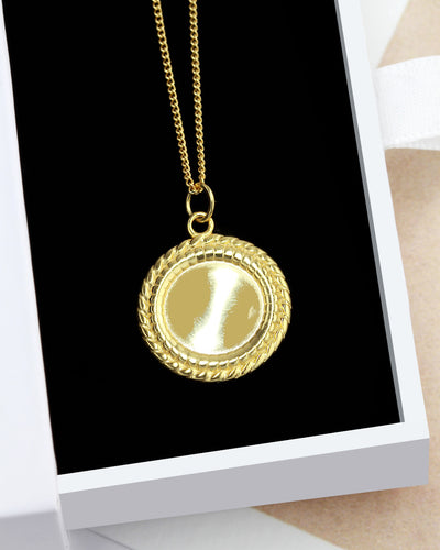 DANIEL CLIFFORD „Dina“ Damen Halskette Silber 925 vergoldet 18k Gold mit Anhänger Plättchen, Kette mit rundem Anhänger, größenverstellbar