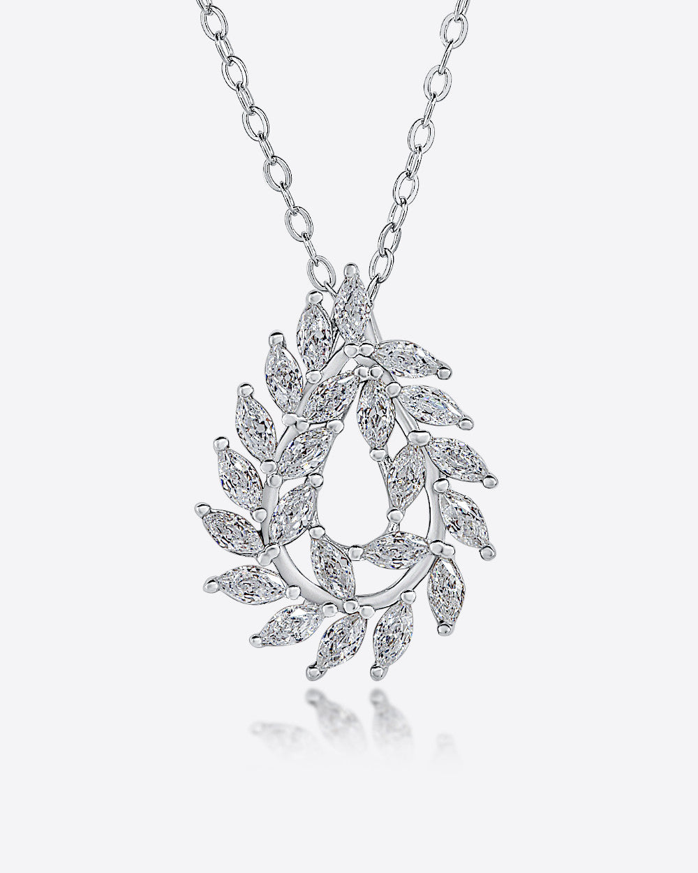 Damen Halskette Silber 925 Anhänger Lorbeer 'Laura' 45cm filigrane Silberkette rhodiniert Kette Kristall Lorbeerzweig Blattanhänger | Daniel Clifford