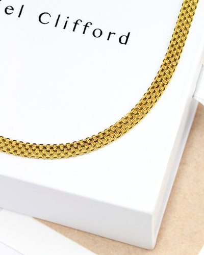 DANIEL CLIFFORD „Megan“ Damen Halskette Silber 925 vergoldet 18k Gold, breite Choker Kette enganliegend aus Sterlingsilber und 18k Gelbgold, größenverstellbar