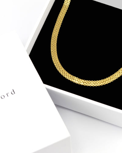 DANIEL CLIFFORD „Megan“ Damen Halskette Silber 925 vergoldet 18k Gold, breite Choker Kette enganliegend aus Sterlingsilber und 18k Gelbgold, größenverstellbar