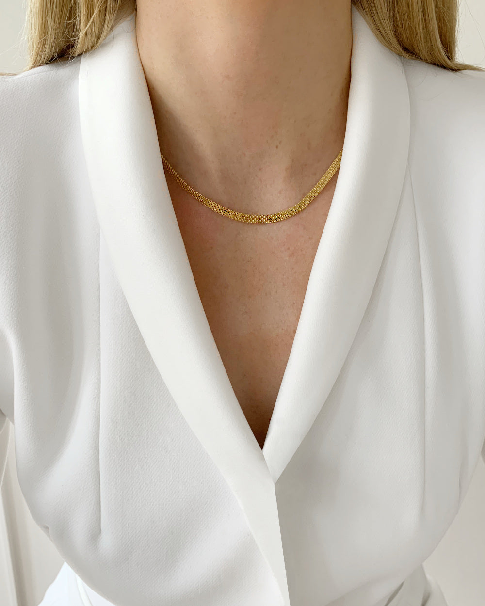 DANIEL CLIFFORD „Megan“ Damen Halskette Silber 925 vergoldet 18k Gold, breite Choker Kette enganliegend aus Sterlingsilber und 18k Gelbgold, größenverstellbar