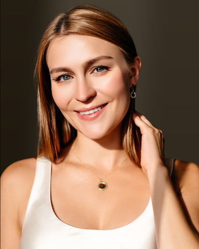 DANIEL CLIFFORD „Dina“ Damen Halskette Silber 925 vergoldet 18k Gold mit Anhänger Plättchen, Kette mit rundem Anhänger, größenverstellbar