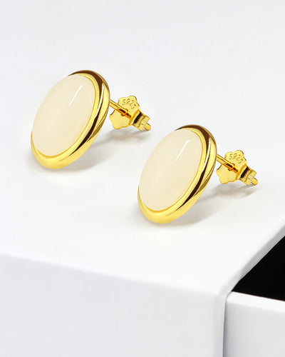 DANIEL CLIFFORD „Ella“ Damen Ohrringe Silber 925 vergoldet 18k Gelbgold + weißer Opal, Ohrstecker aus Sterlingsilber, 18k Gold und natürlichem Opal