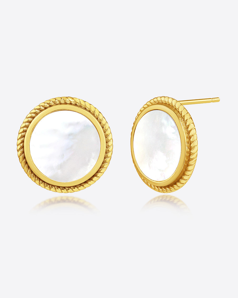 DANIEL CLIFFORD „Nora“ Damen Ohrstecker Silber 925 vergoldet 18k Gold Perlmutt Kreis rund, goldene Ohrringe Sterlingsilber vergoldet Muschel-Perlmutt