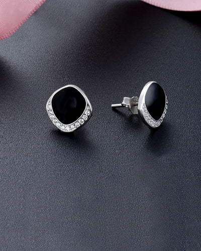 DANIEL CLIFFORD „Pam“ Damen Ohrstecker Silber 925 Zirkonia Kristall schwarz, silberne Ohrringe Sterlingsilber mit schwarzem Kristall