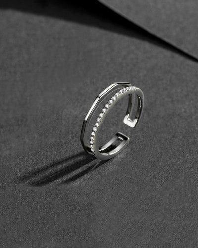 DANIEL CLIFFORD „Darla“ Damen Ring Silber 925 größenverstellbar filigran, rhodinierter Silberring mit Kristallen, offener Ring Sterlingsilber Frauen