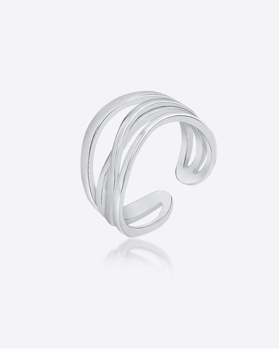 DANIEL CLIFFORD „Hailey“ Damen Ring Silber 925 rhodiniert, Silberring größenverstellbar für Frauen, Statement-Ring mehrreihig